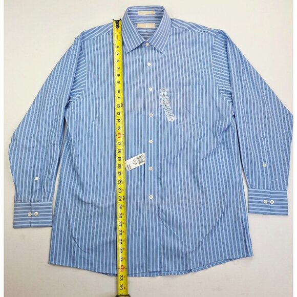 Michael Kors Size 16 32/33 Large Mens Blue White Stripe Spread Collar Shirt NWT - Picture 9 of 10